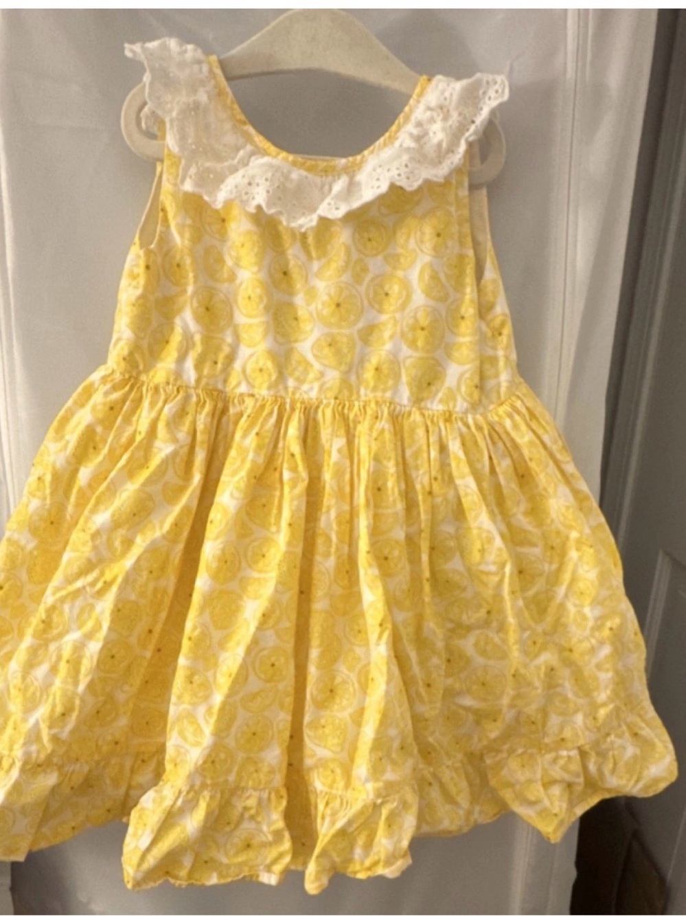 Lemon Print Yellow Ruffle-Collar Kids Dress